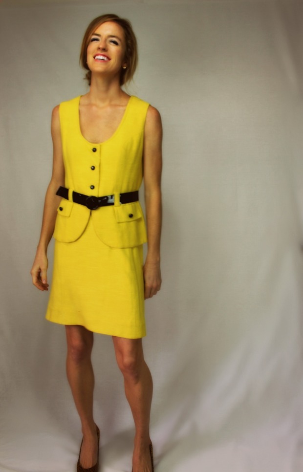 60s yellow mini skirt suit